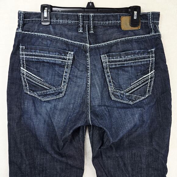 BKE Denim Tyler Straight Leg Blue Jeans 33R 33x26 Whiskers Faded Grunge - Picture 11 of 16